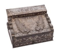 An Anglo-Indian ebony and ivory inlaid tabletop bureau, probably Vizagapatam,