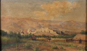 Townley Benson (American/Mexican,1848-1907) - Mexican landscape, a fort beyond - Oil on canvas - 29.
