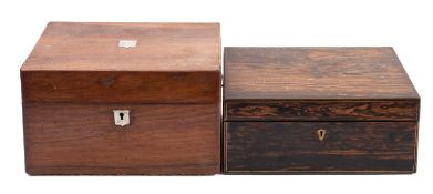 A Victorian coromandel and brass inlaid workwork box, by Parkins & Gotto, London,