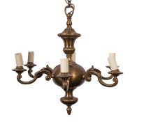 A brass six light chandelier in Anglo-Dutch early 18th century style,