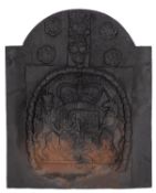 A Victorian cast iron fireback in 17th century style,