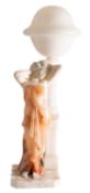 A sculpted alabaster figural table lamp, probably Italian,