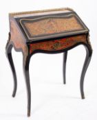 A Boullework and ebonised wood bureau de dame by James Shoolbred & Co, London,