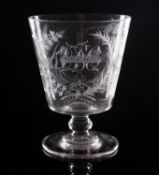 A large presentation glass pedestal rummer vase, 19th century with bucket bowl and knopped stem,