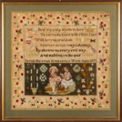 A Victorian needlework sampler, the work of Sarah Hannah Simpson,