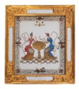 A gilt composition framed reverse painted wall mirror, in 18th century taste,