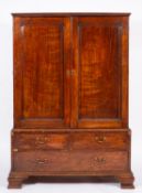 A George II red walnut linen press,