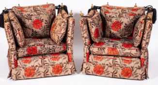 A pair of upholstered Knole armchairs, second half 20th century; red,