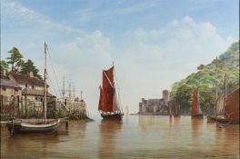John Donaldson (British, b.1945) - Dartmouth castle from the river - Oil on canvas - 60 x 90cm, 74.