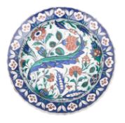 A Cantagalli Isnik-style pottery deep dish, late 19th century with scalloped rim,