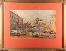 Circle of Samuel Prout (British, 1783-1852) - The Rialto Bridge, Venice - Watercolour - 29.5 x 47.