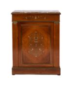 A marble topped mahogany and marquetry pier cabinet in Regency taste,