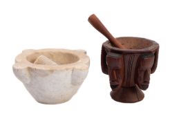 An Italian white marble mortar and pestle head,
