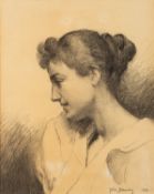 Frank Bramley, RA (British, 1857-1915) - Study of a young lady - Pencil on paper - 38.5 cm x 30.
