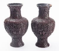 A pair of Chinese cinnabar lacquer vases,
