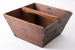 A 19th century pine log bin of square form with central square section handle,