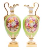 A pair of Bloor Derby porcelain 'Kedleston' ewers with satyr mask scroll handles,