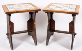 A pair of Dutch Delft tile-topped oak conservatory tables