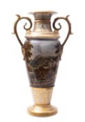 A large Bloor Derby porcelain 'Long Tom' named-view topographical vase with acanthus and bead