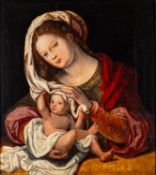 After Jan Gossaert (Flemish, 1478-1532) - Madonna and child - Oil on panel - 43.5 x 39cm, 68 x 63.