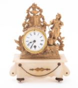 A French gilt-spelter and onyx mantel clock having an eight-day duration, timepiece movement,