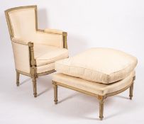 A painted wood and silk upholstered duchesse brisée in Regency style,