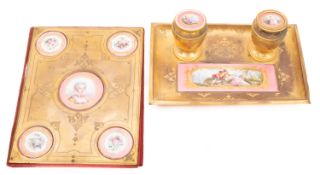 A French gilt metal and Paris porcelain mounted encrier,