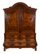 A fine Dutch walnut and burr walnut banded 'schrank' cabinet, 18th century