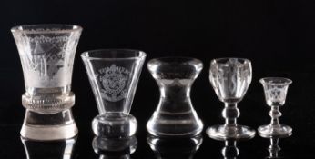 A mixed group of Masonic glass, comprising a deception glass engraved with Masonic symbols,