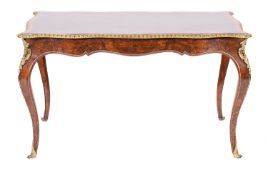A burr walnut crossbanded and gilt metal mounted bureau plat in Louis XV taste,