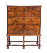 A William & Mary walnut and crossbanded chest on stand,