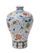 A Chinese porcelain Meiping vase enamelled in colours with chrysanthemum, peony,