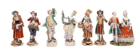 Seven mixed Continental porcelain figure groups, 19th century and later,