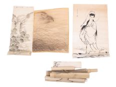 A group of Chinese and Japanese scroll paintings decorated with figural,
