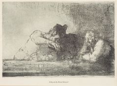 Josef Israels (Dutch, 1824-1911) - The Dutch Smoker - Etching on Vellum - 40 x 27cm, 60.5 x 46.