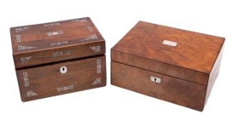 A Victorian rosewood and mother-of-pearl inlaid sewing or work box,