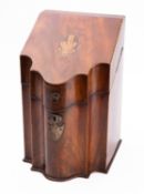 A George III mahogany and marquetry serpentine front knife box,