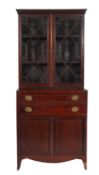 A Regency mahogany, line inlaid and glazed secretaire bookcase,