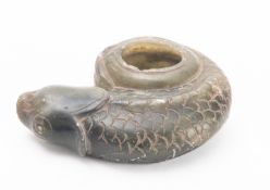 A Chinese carved soapstone brushwasher in the form of a coiled serpent, Qing dynasty,