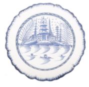 A large English blue and white pearlware serving dish, late 18th century with feather edge rim,