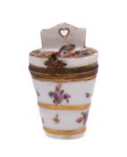 A Meissen porcelain patch box, in the form of a grape hod filled with fruit, with gilt metal mounts,