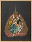 A set of six Indian leaf paintings, 20th century depicting musicians, dancers and other figures,