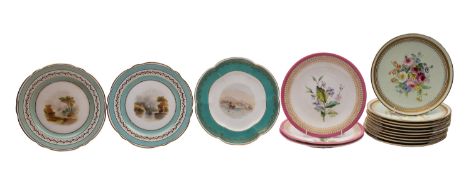 A mixed group of porcelain dessert plates,