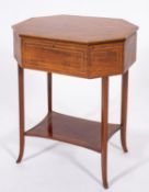 A Regency mahogany, line inlaid and crossbanded work table,