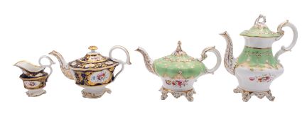 A group of three Samuel Alcock teapots and a milk jug: two in pattern 7652 and of compressed fluted