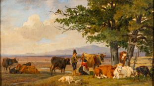 Continental School, 19th Century - Extensive landscape with cows,