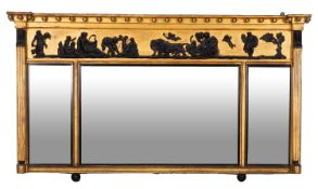 A George IV giltwood and composition framed triptych overmantel mirror,