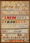 A Victorian needlework sampler, the work of Felicia Wangler, St Chad's Convent, Birmingham,