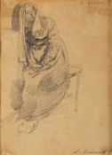 John Linnell (British, 1792-1882) - Study of a seated woman - Pencil - 11.5 x 8cm, 29.