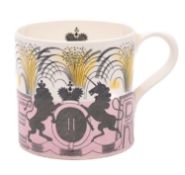 Eric Ravilious for Wedgwood, a Queen Elizabeth II Coronation mug, in pink black and yellow, 10.